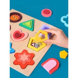 PUZZLE DREWNIANE KSZTAŁTY DOPASOWYWANIE EDUKACYJNE FIGURY MONTESSORI