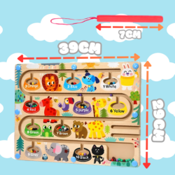 DREWNIANY LABIRYNT MAGNETYCZNY MONTESSORI NAUKA KOLORÓW I LICZENIA