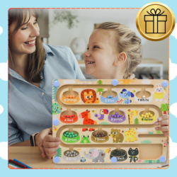 DREWNIANY LABIRYNT MAGNETYCZNY MONTESSORI NAUKA KOLORÓW I LICZENIA