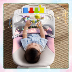 LEŻACZEK DLA NIEMOWLĄT BUJACZEK SKŁADANY NICEKIDS + PIANINKO GRZECHOTKI ZABAWKI GRAJĄCE