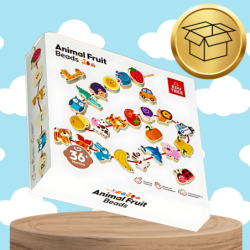 KORALIKI KLOCKI DREWNIANE DO NAWLEKANIA MONTESSORI 42 EL. ALFABET ZWIERZĘTA OWOCE