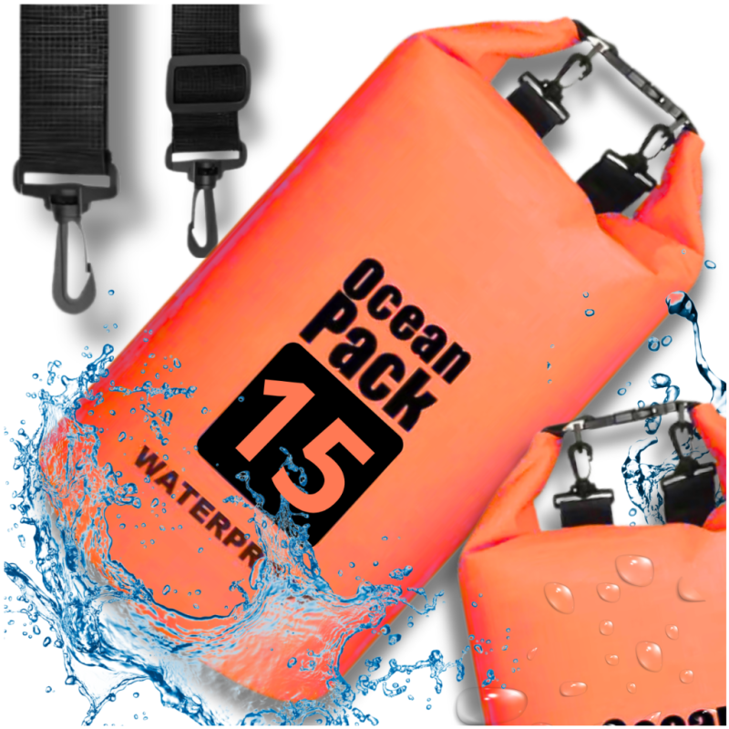 WOREK WODOODPORNY WODOSZCZELNY KAJAK TORBA PLECAK TURYSTYCZNY 15L POMARAŃCZOWY
