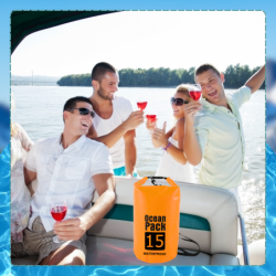 WOREK WODOODPORNY WODOSZCZELNY KAJAK TORBA PLECAK TURYSTYCZNY 15L POMARAŃCZOWY