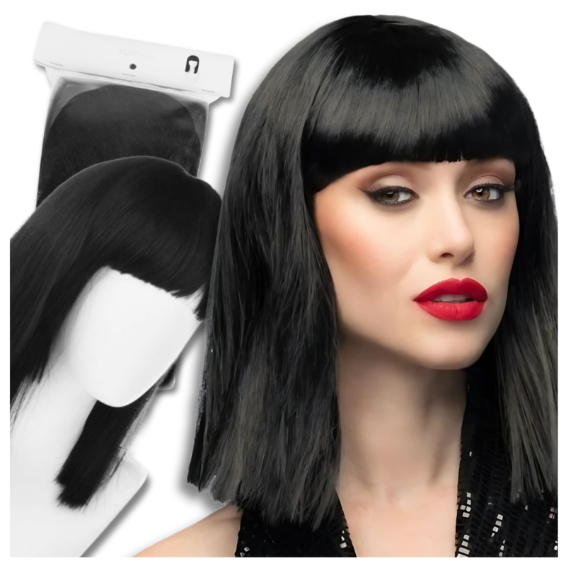 PERUKA WŁOSY KRÓTKIE CZARNE Z GRZYWKĄ KARNAWAŁ PARTY FOTOBUDKA PANIEŃSKI URODZINY