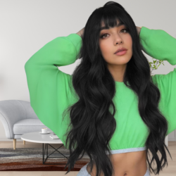 PERUKA WŁOSY DŁUGIE CZARNE Z GRZYWKĄ KARNAWAŁ PARTY FOTOBUDKA PANIEŃSKI URODZINY