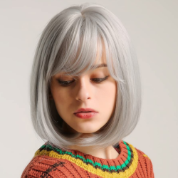 PERUKA WŁOSY KRÓTKIE SIWE Z GRZYWKĄ KARNAWAŁ PARTY FOTOBUDKA PANIEŃSKI URODZINY