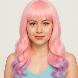 PERUKA WŁOSY DŁUGIE RÓŻOWO FIOLETOWA Z GRZYWKĄ KARNAWAŁ PARTY FOTOBUDKA PANIEŃSKI URODZINY