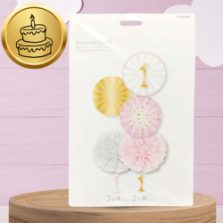 ZESTAW DEKORACJI NA  ROCZEK 1 URODZINY DLA DZIEWCZYNKI RÓŻOWY 5 SZT.