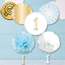 ZESTAW DEKORACJI NA  ROCZEK 1 URODZINY DLA CHŁOPAC NIEBIESKI 5 SZT.