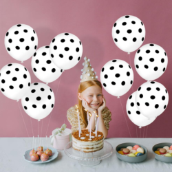 DUŻE BALONY TRANSPARENTNE PRZEŹROCZYSTE 15 SZT CZARNE KROPKI PARTY