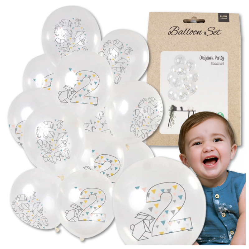 DUŻE BALONY TRANSPARENTNE BIAŁE 12 SZT 2 LATA ORIGAMI DRUGIE URODZINY