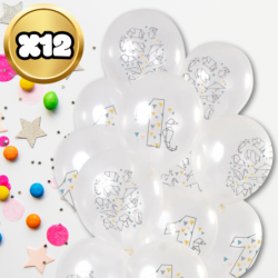 DUŻE BALONY TRANSPARENTNE BIAŁE 12 SZT ROCZEK ORIGAMI PIERWSZE URODZINY