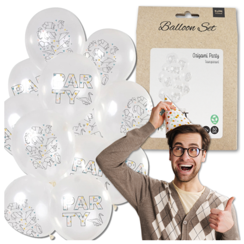 DUŻE BALONY TRANSPARENTNE BIAŁE 12 SZT PARTY ORIGAMI URODZINY