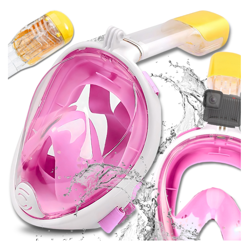 Maska do Nurkowania Pełnotwarzowa S/M Składana do Pływania Snorkelingu BIAŁO RÓŻOWA