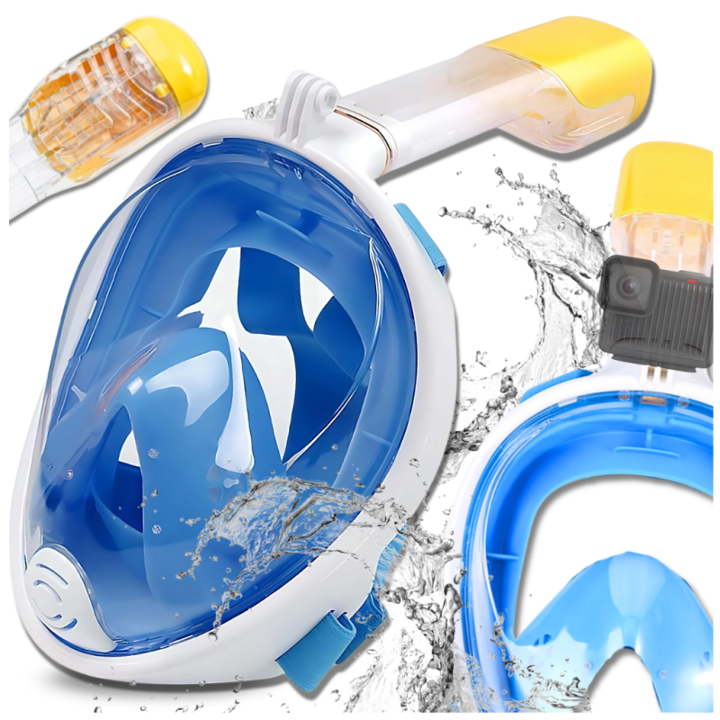 Maska do Nurkowania Pełnotwarzowa S/M Składana do Pływania Snorkelingu BIAŁO NIEBIESKA