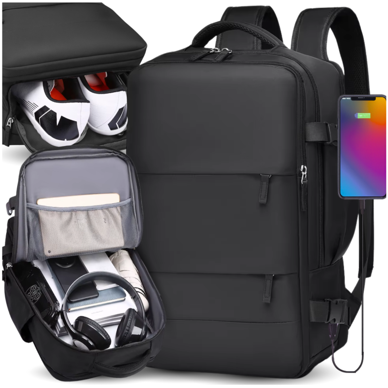 PLECAK DO SAMOLOTU PODRÓŻNY WIZZAIR 40x30x20 BAGAŻ PODRĘCZNY KABINOWY USB