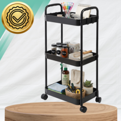 WÓZEK KUCHENNY STOLIK NA KÓŁKACH WÓZEK 3 POZIOMOWY MOBILNY CZARNY