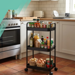 WÓZEK KUCHENNY STOLIK NA KÓŁKACH WÓZEK 3 POZIOMOWY MOBILNY CZARNY