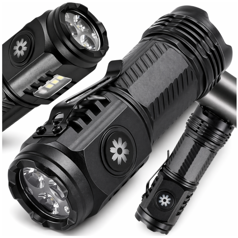 Mocna Latarka LED Taktyczna Akumulatorowa USB-C Survival Z MAGNESEM ŚWIATŁO BOCZNE