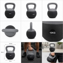 Kettlebell 10 kg Premium Miękka Podstawa Ciężarek Fitness Trening Domowy szary