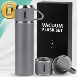 Termos 500 ml + 3 Kubki Zestaw Termiczny Stal Nierdzewna Turystyczny Prezent SZARY