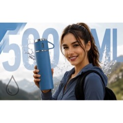 Termos 500 ml + 3 Kubki Zestaw Termiczny Stal Nierdzewna Turystyczny Prezent GRANAT