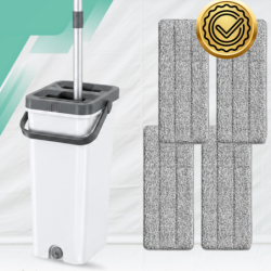 MOP Z WIADREM 2-KOMOROWYM WASH + DRY ALUMINIOWA GŁOWICA 33 CM 4 WKŁADY MIKROFIBRA