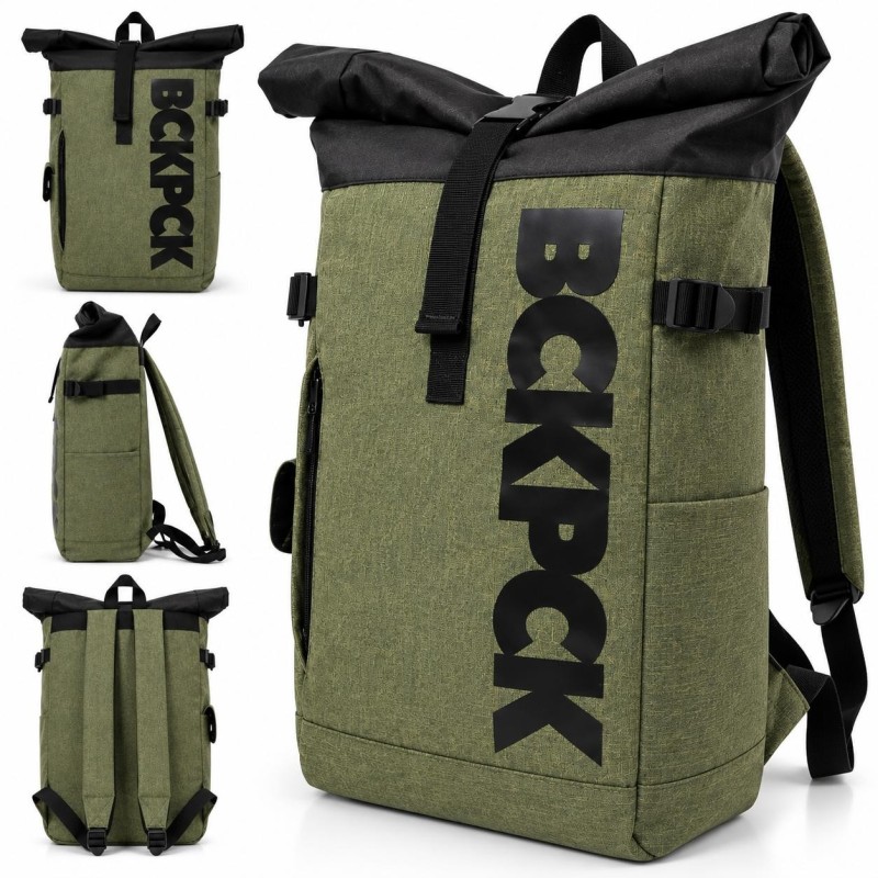 Plecak NORLÄNDER BCKPCK Rolltop 36L na Laptop 15,6” Wodoodporny Zielony/Czarny