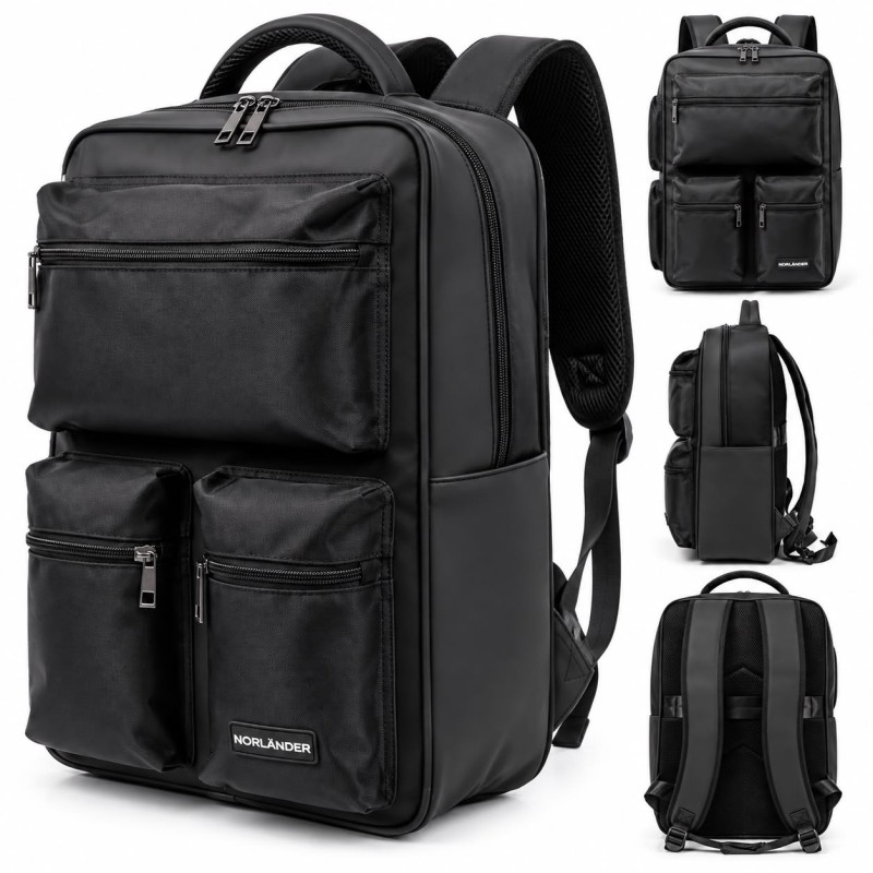 DUŻY PLECAK PODRÓŻNY 34 L NA LAPTOPA CZARNY NORLÄNDER TWILL