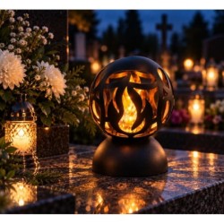 ZNICZ LED DUŻA KULA PŁOMIEŃ 25 CM CZARNY ELEGANCKA DEKORACJA NA CMENTARZ