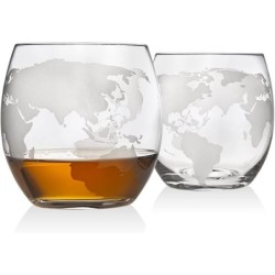 GRAWEROWANA KARAFKA DO WHISKY DOZOWNIK GLOBUS + 2 SZKLANKI